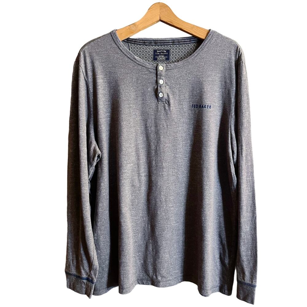 TED BAKER Henley Jersey Top Pullover Long Sleeves Casual Cotton XL EUC